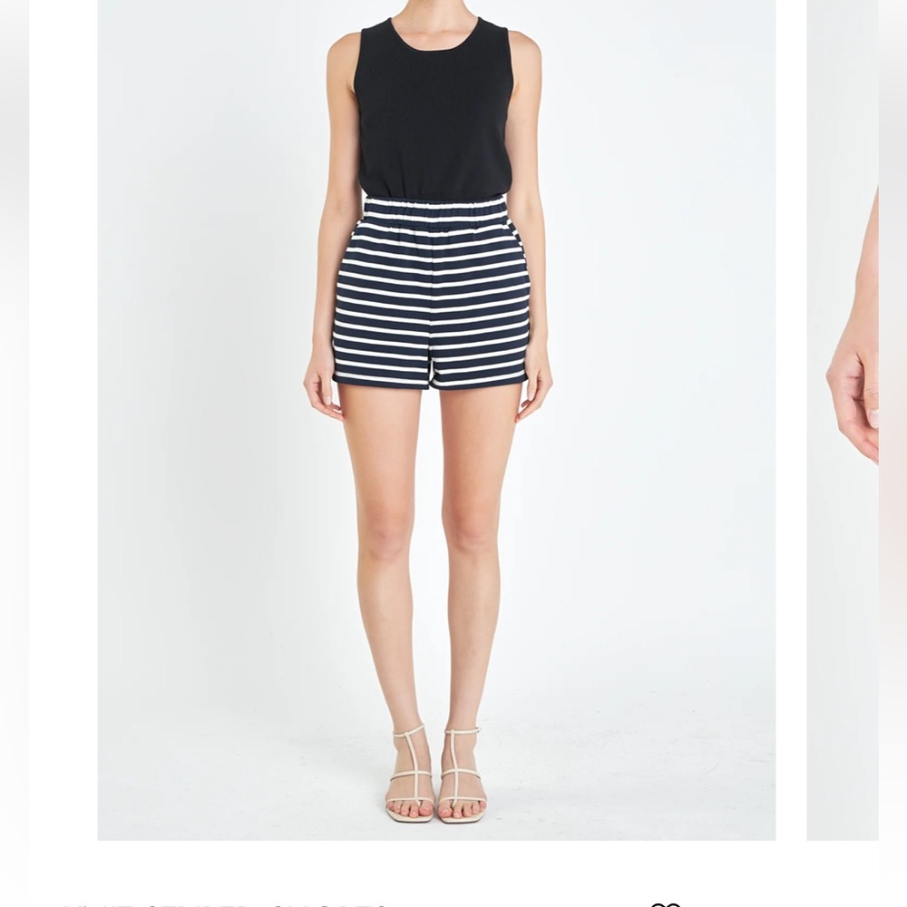 English Factory striped knit shorts, navy and egg shell, two pockets, NWT